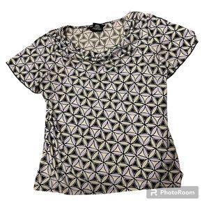 George Stretch Printed Swoop Neck Short Sleeve Shirt Large Cream Purple